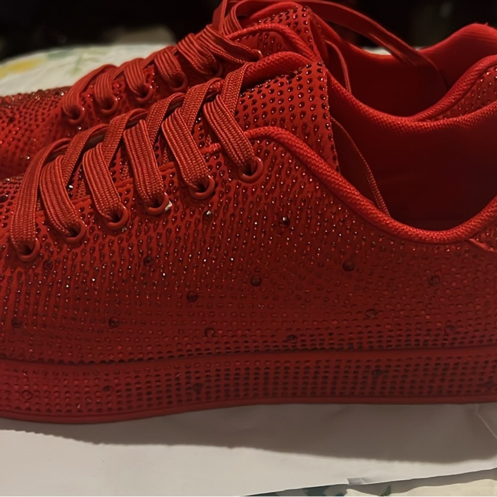 Women’s Red Rhinestone Embellished Sneakers